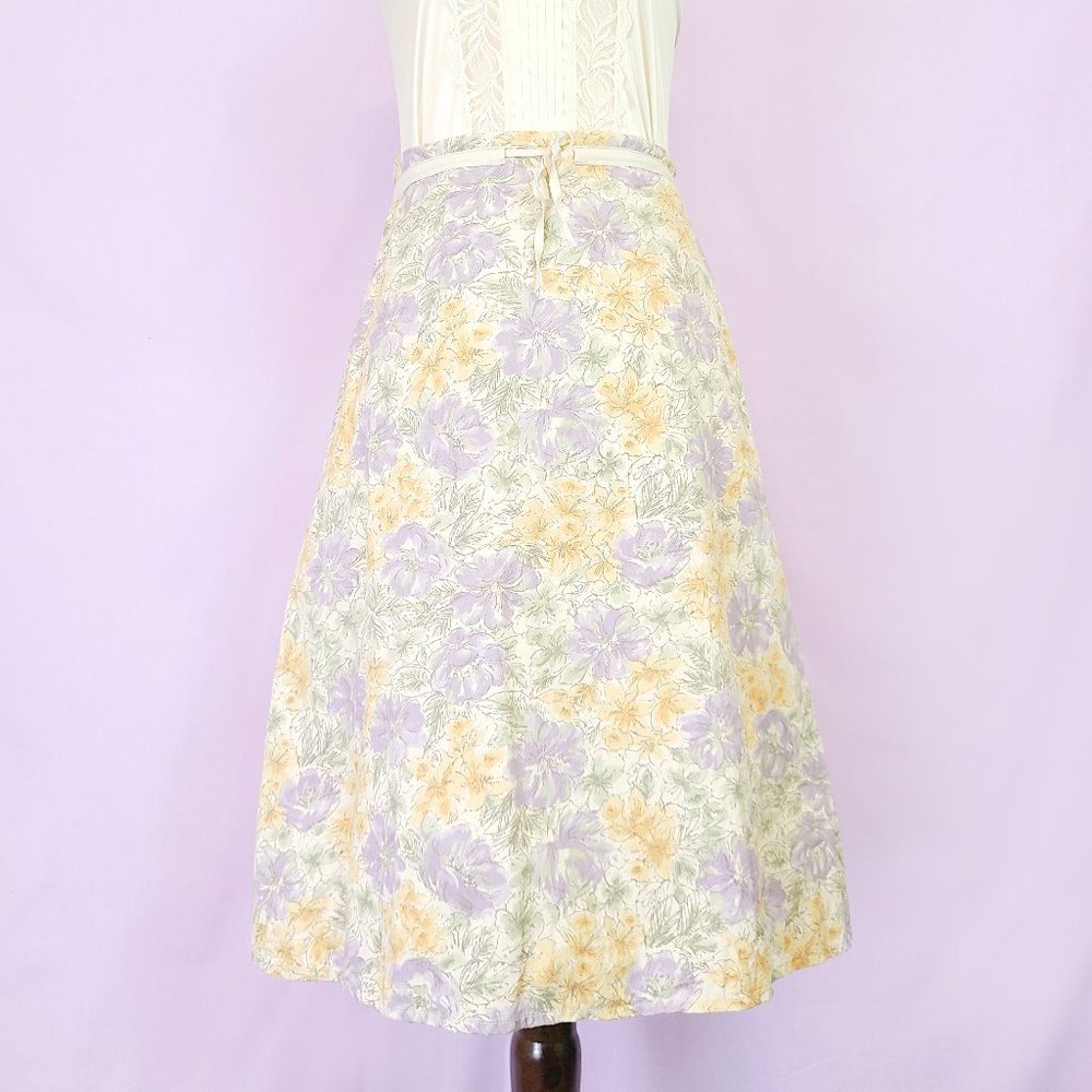 J Jill retro floral a-line midi skirt in floral pastels